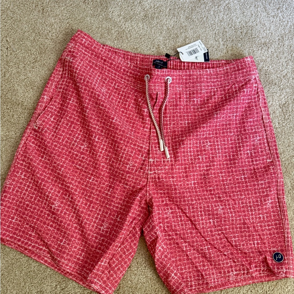 johnnie-O Red Patterned Swim Board Shorts